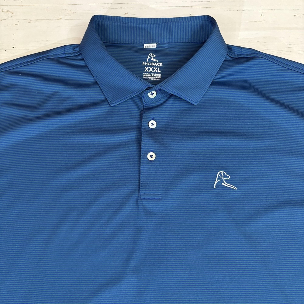 Rhoback Polo Shirt Mens 3XL Blue Striped Golf Stretch Performance Short Sleeve